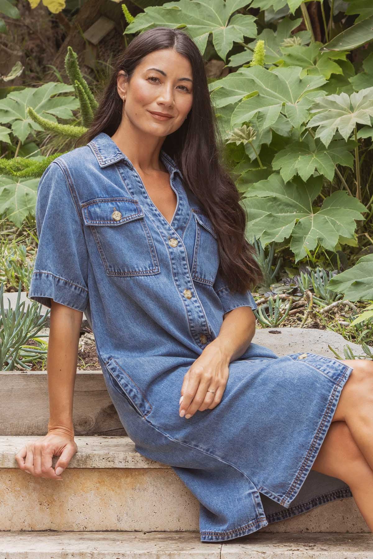 Women's Soft Denim Dress in Blue - Main Image