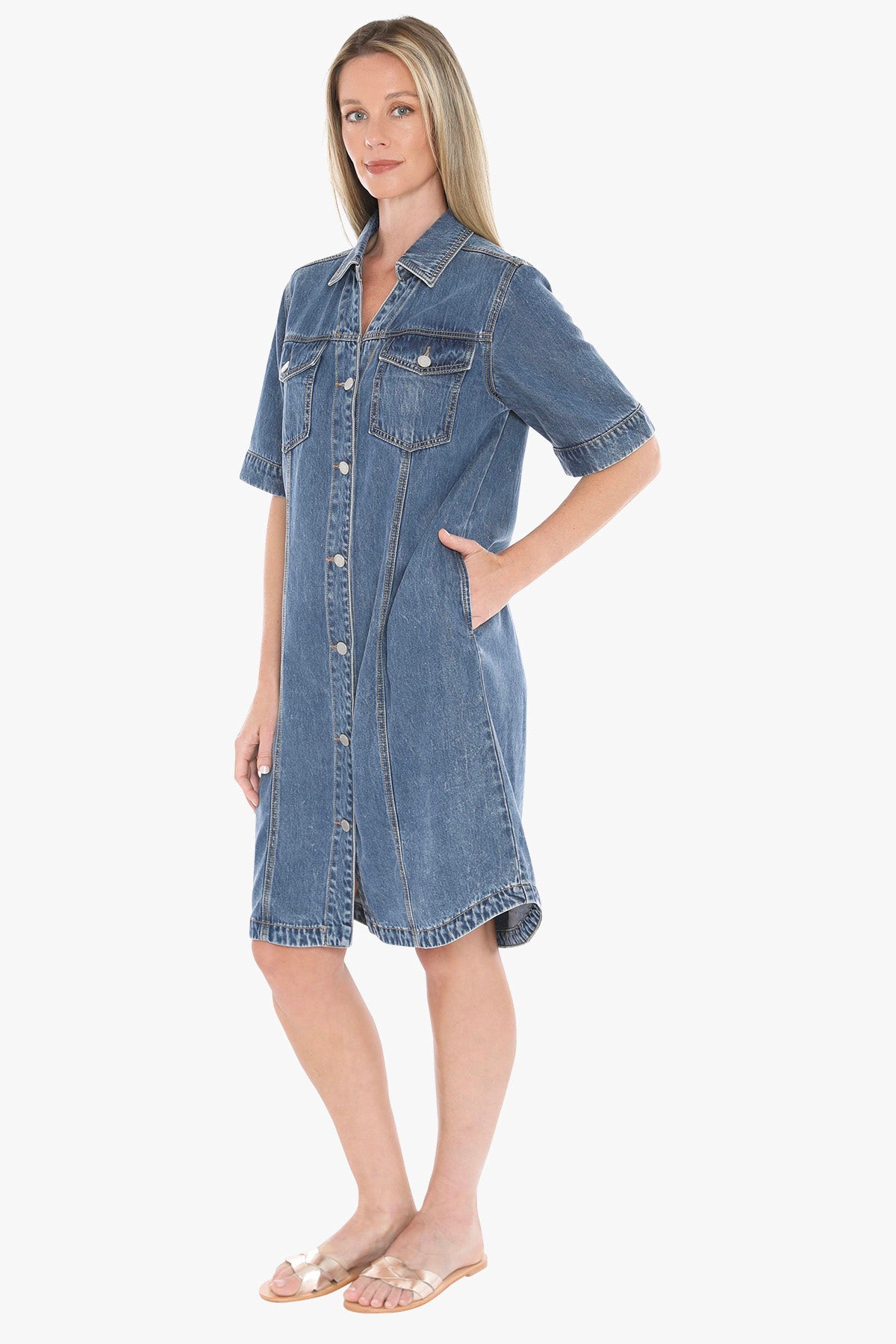 Womens Soft Denim Ss Dress Blue 596j5129a