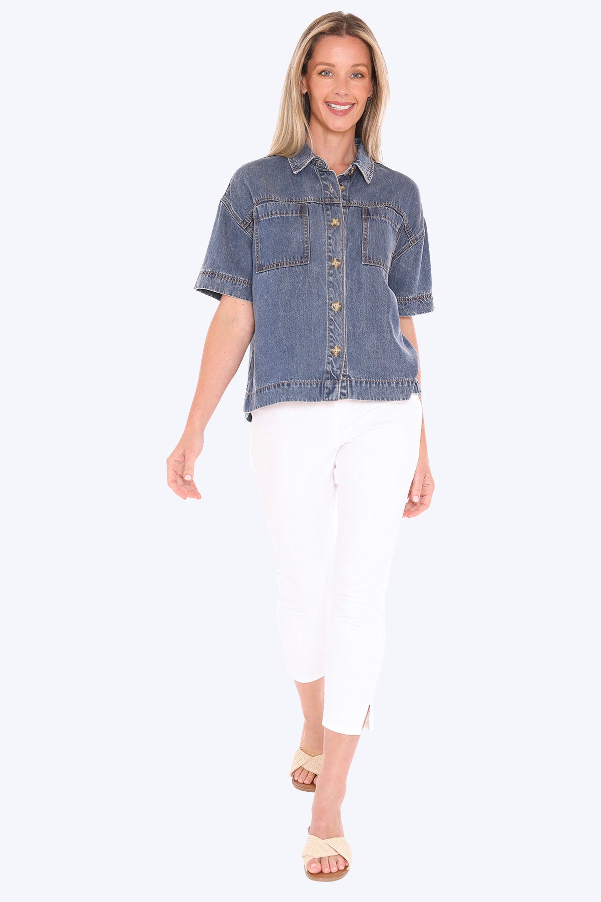 Womens Soft Denim Ss Shirt Blue 596j3125a