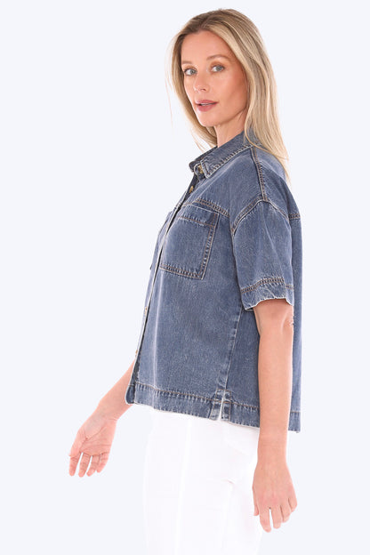 Womens Soft Denim Ss Shirt Blue 596j3125a