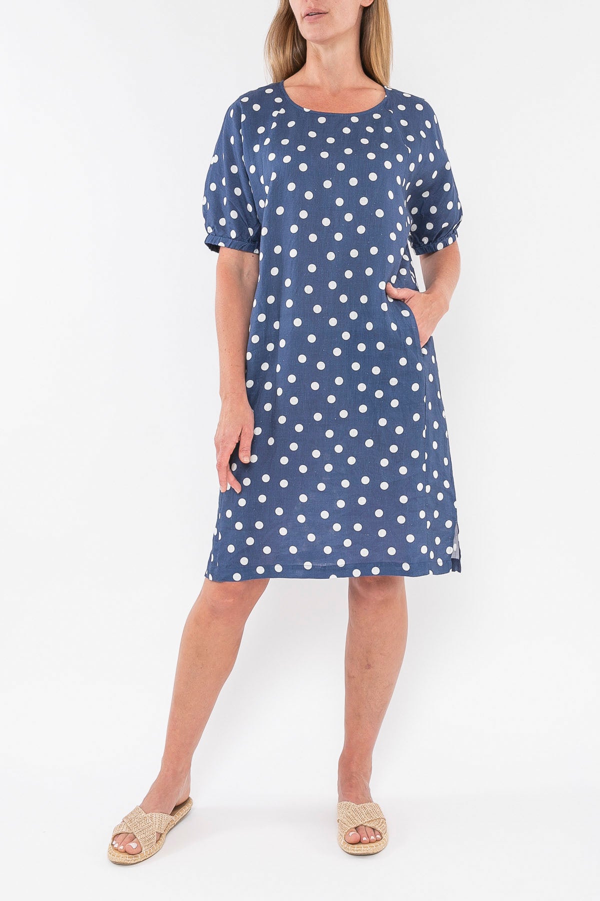 Spot Linen Dress Denim