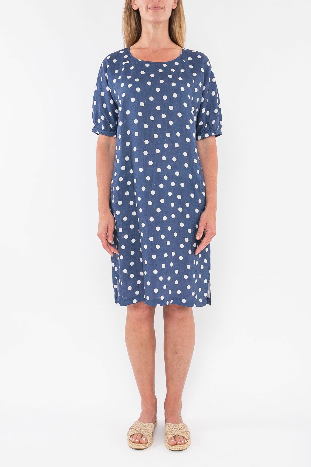 Spot Linen Dress Denim