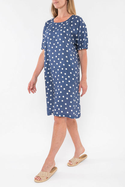 Spot Linen Dress Denim