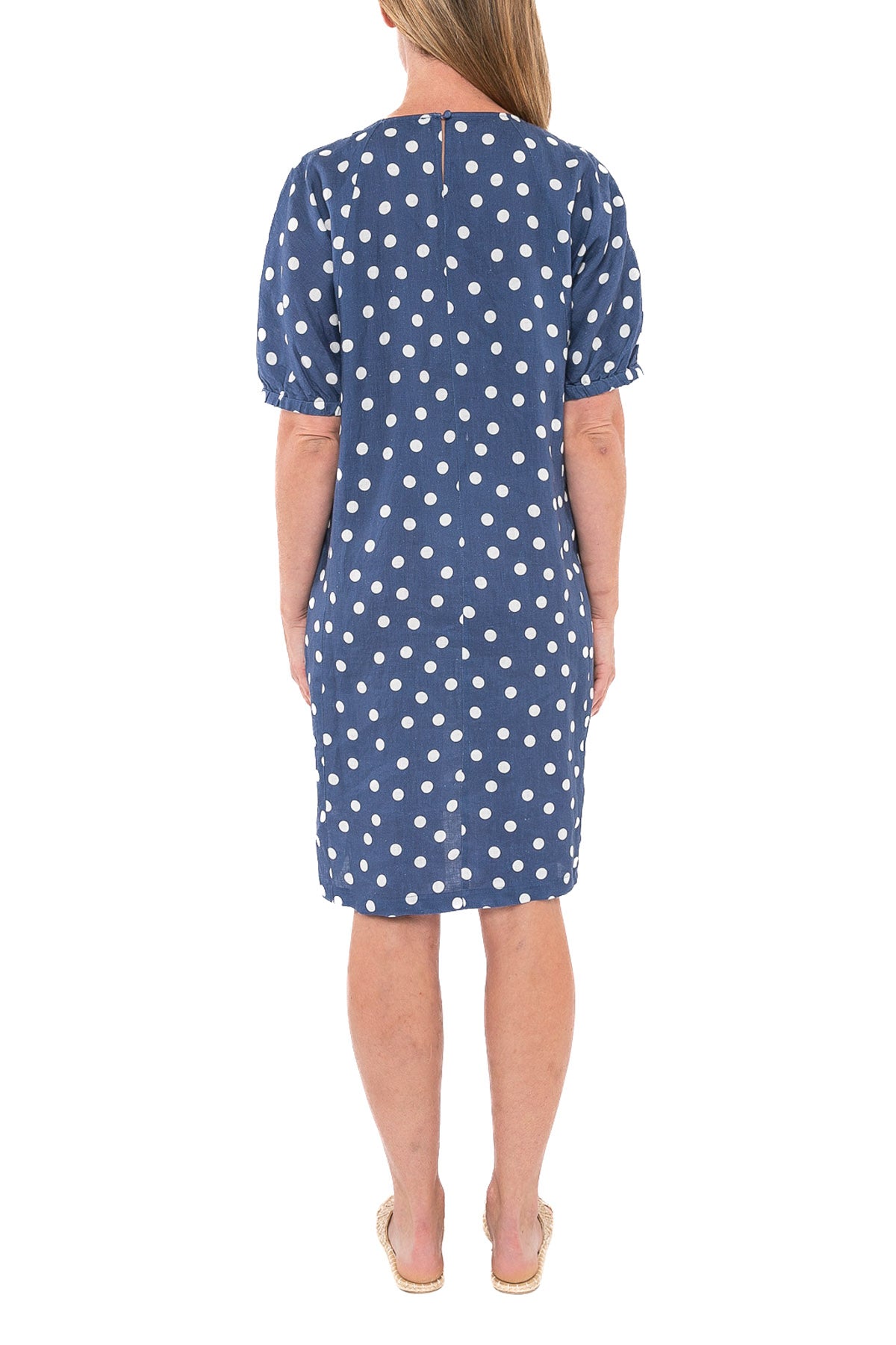 Spot Linen Dress Denim