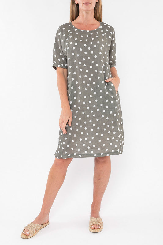 Spot Linen Dress Khaki