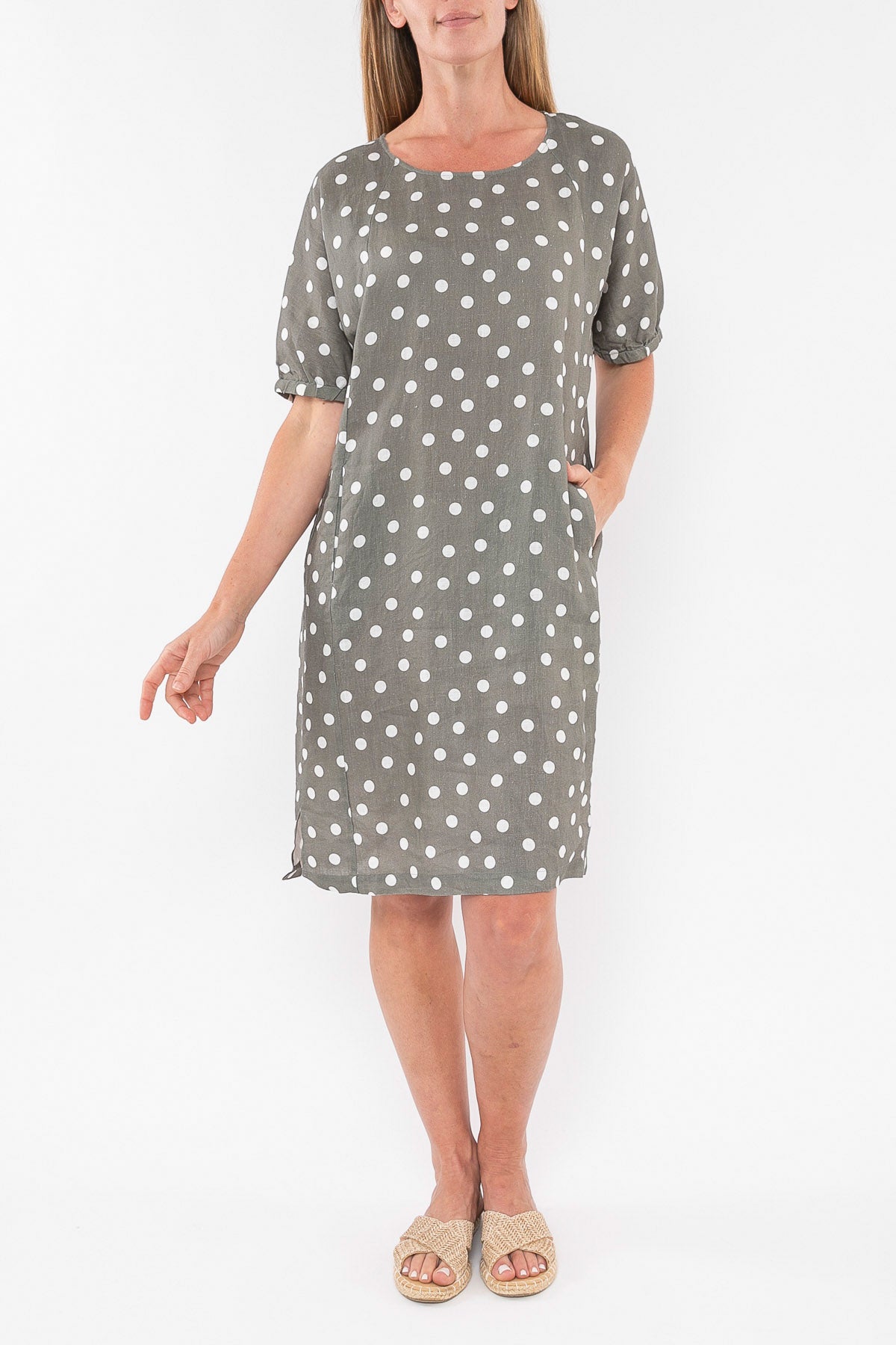 Spot Linen Dress Khaki