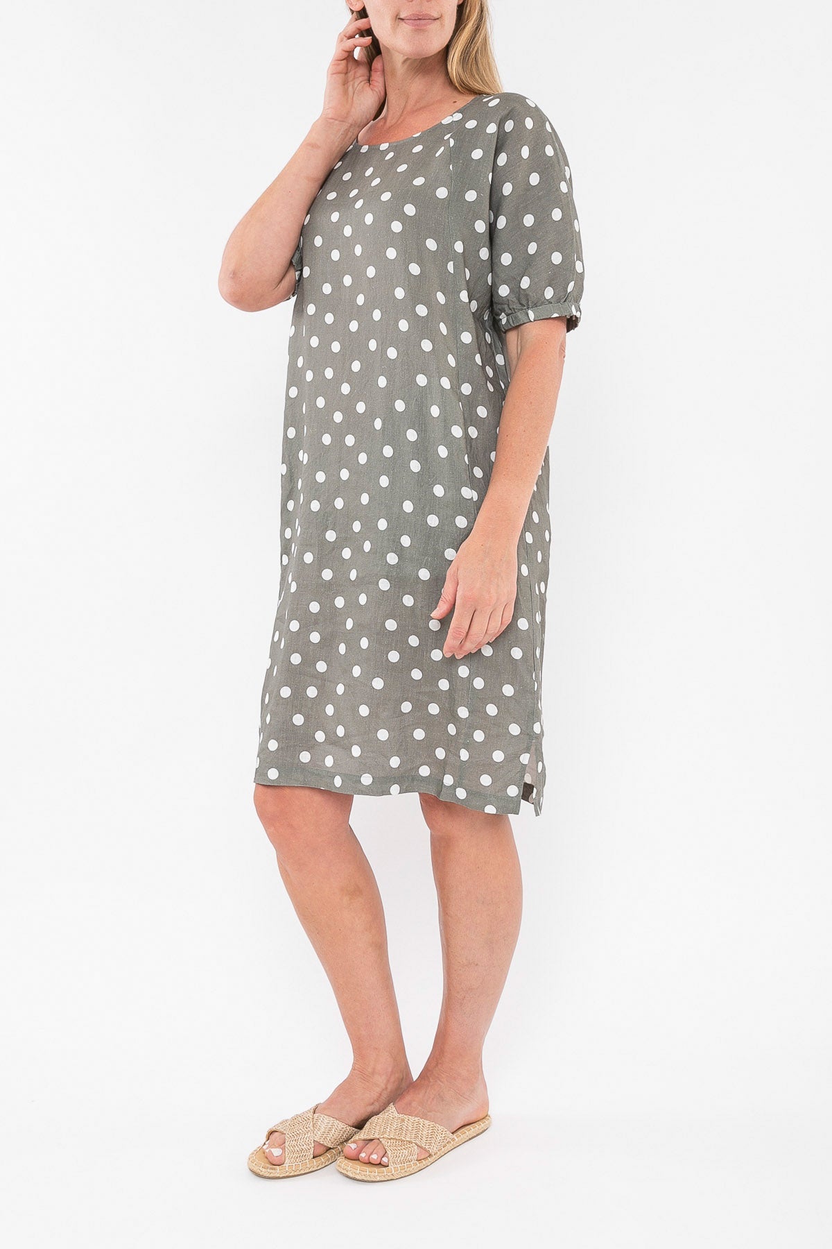 Spot Linen Dress Khaki