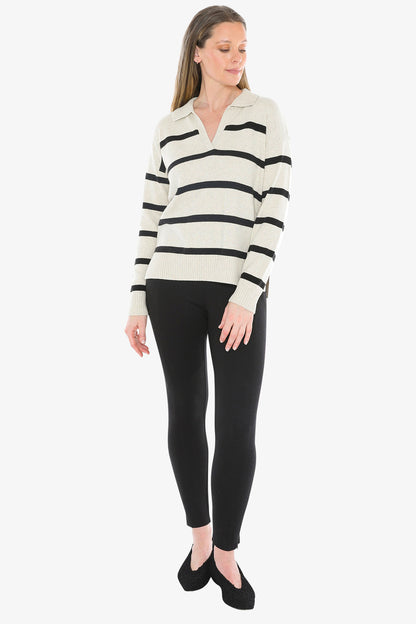Stripe Collar Pullover in Wishbone/Black