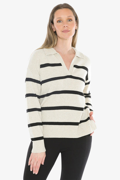 Stripe Collar Pullover in Wishbone/Black