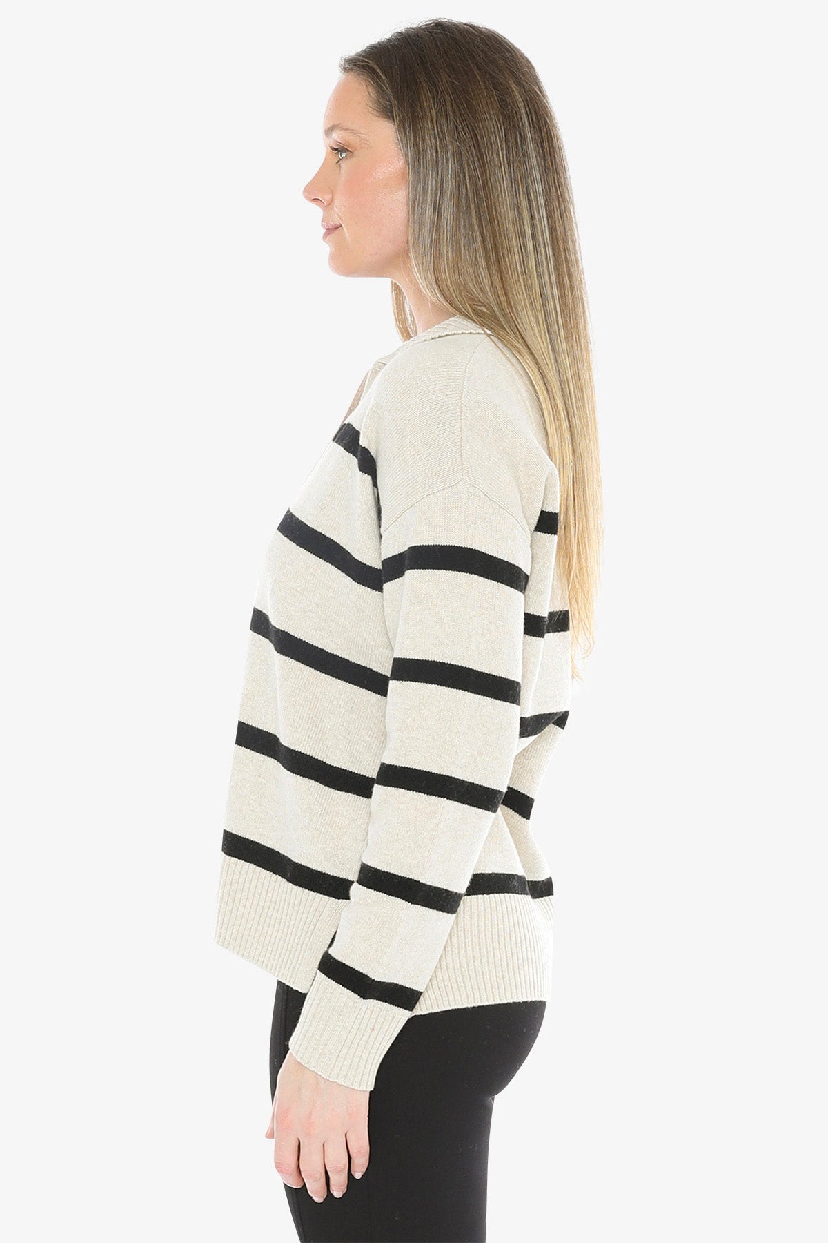 Stripe Collar Pullover in Wishbone/Black