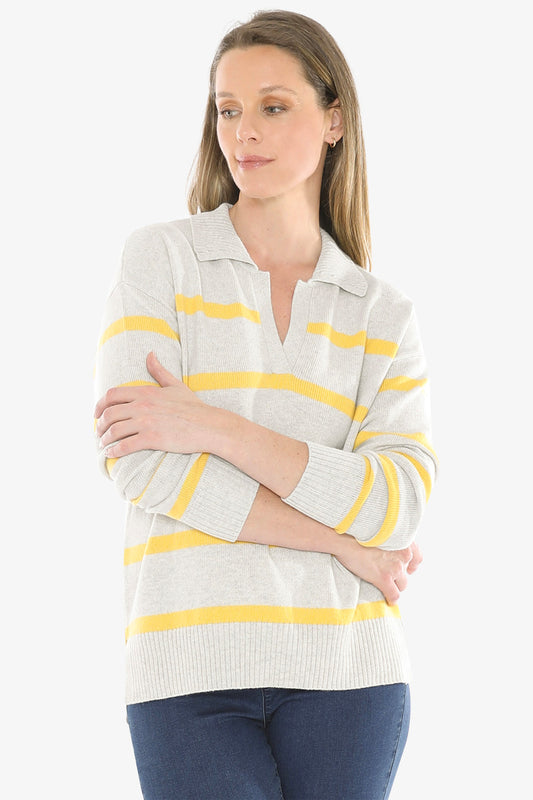 Stripe Collar Pullover in Grey/Sunshine