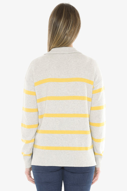 Stripe Collar Pullover in Grey/Sunshine