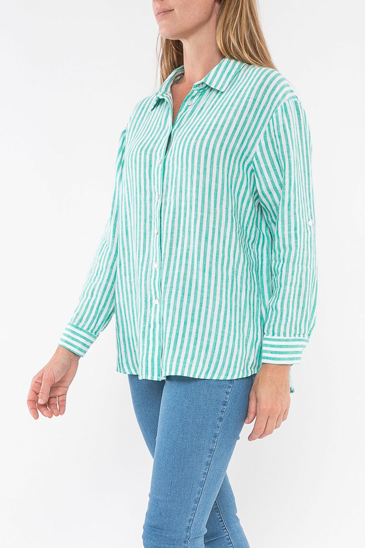 Stripe Linen Shirt Emerald