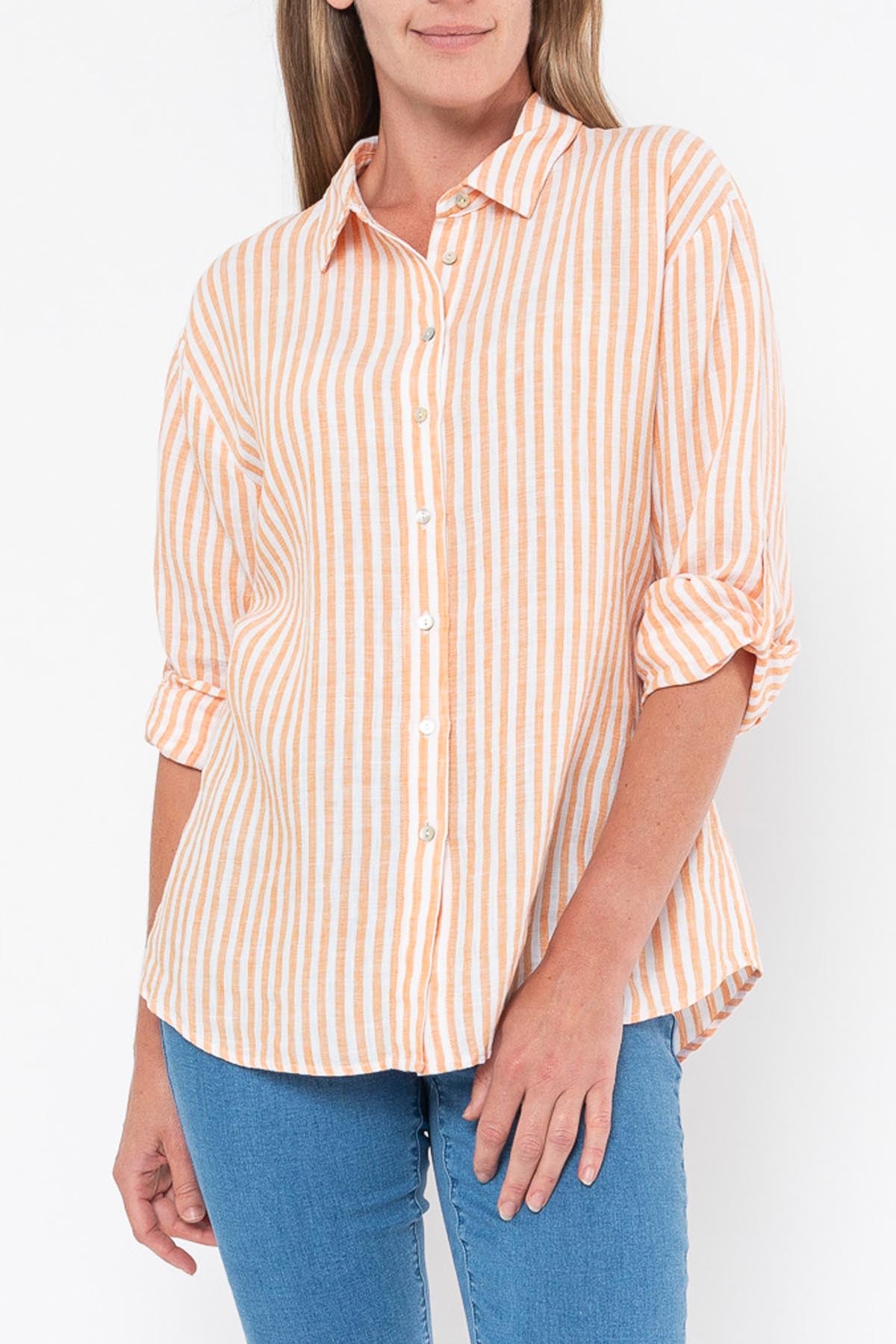 Stripe Linen Shirt Mandarin
