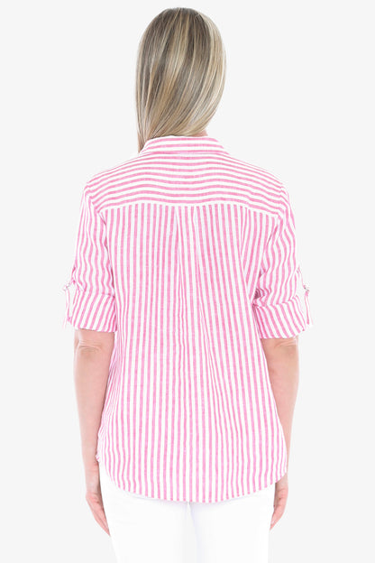 Womens Stripe Linen Shirt Pink 596j3093a