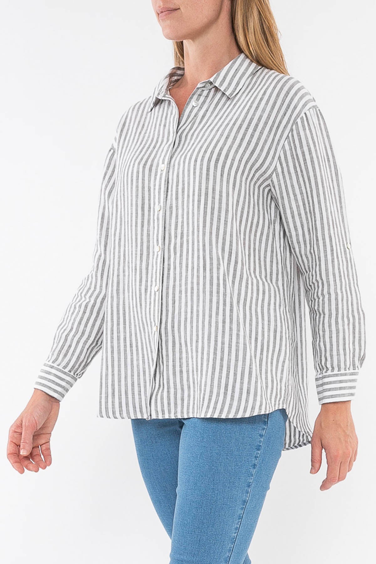 Stripe Linen Shirt Thyme/White