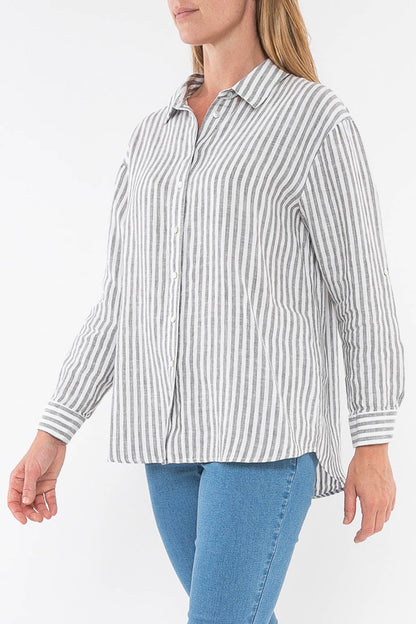 Stripe Linen Shirt Thyme/White