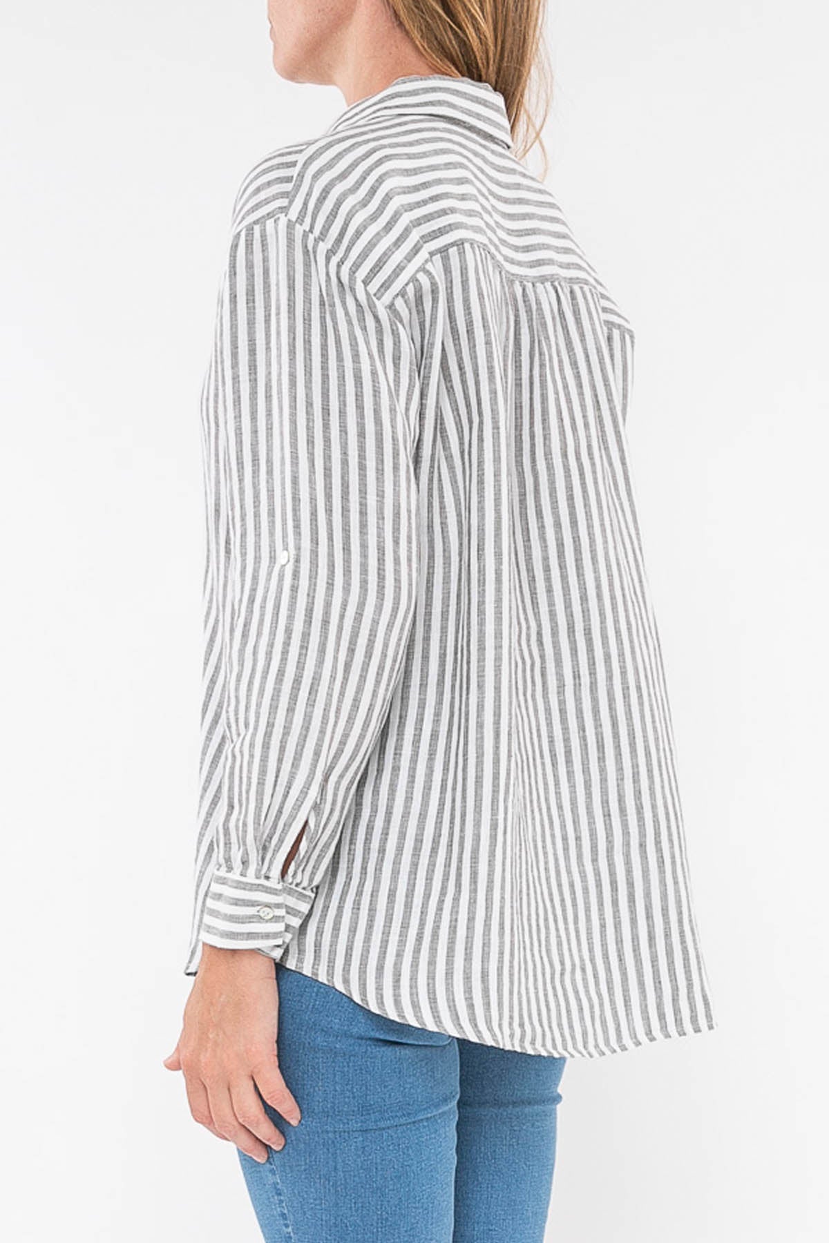 Stripe Linen Shirt Thyme/White