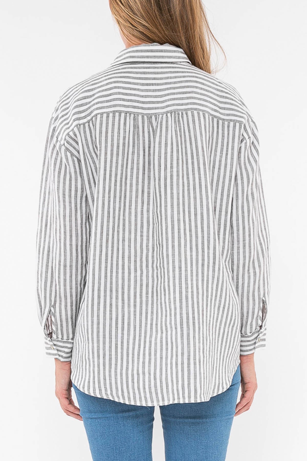 Stripe Linen Shirt Thyme/White