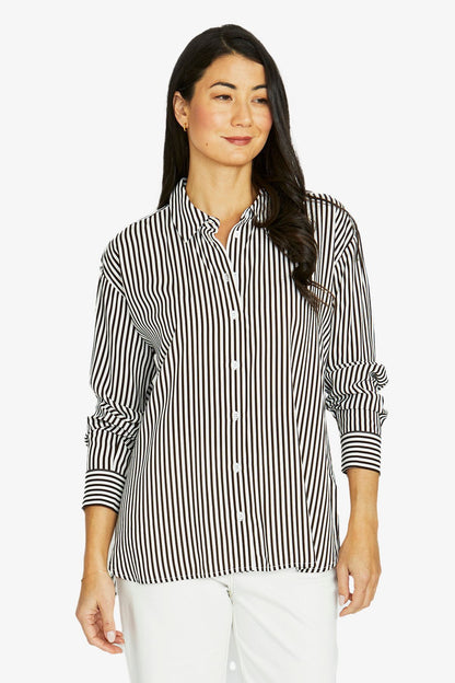Womens Stripe Shirt Brown 606j3052a
