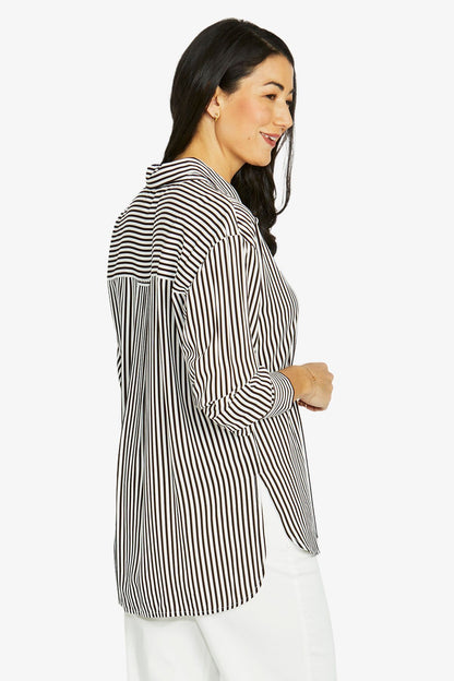 Womens Stripe Shirt Brown 606j3052a