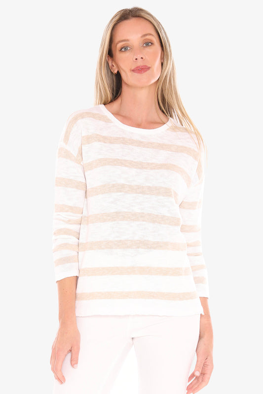 Womens Stripe Slub Pullover Beige 59611005a