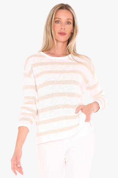 Womens Stripe Slub Pullover Beige 59611005a