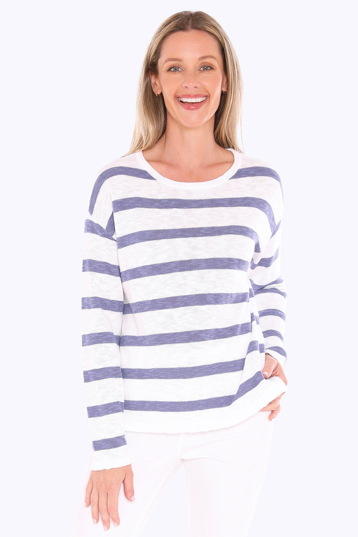 Womens Stripe Slub Pullover Blue 59611005a