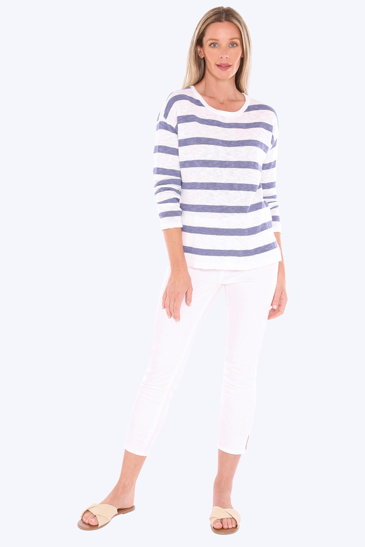 Womens Stripe Slub Pullover Blue 59611005a
