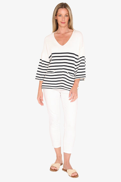 Womens Stripe V Neck Pullover Navy 59611009a