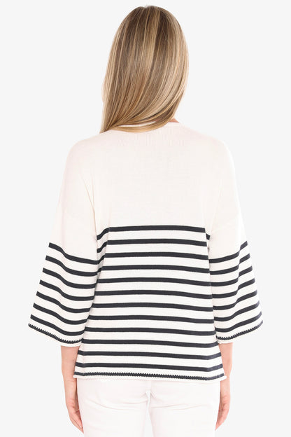 Womens Stripe V Neck Pullover Navy 59611009a