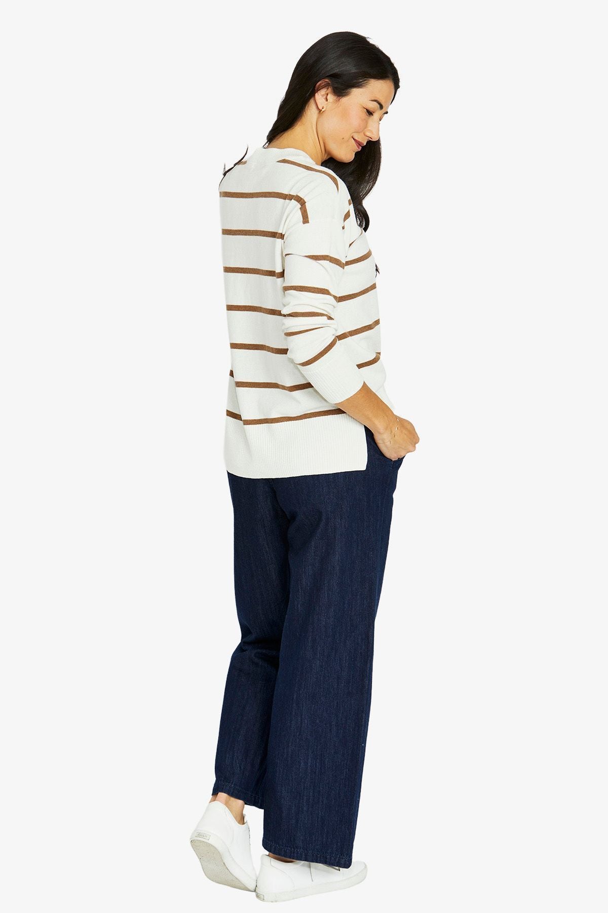 Womens Stripe V Neck Pullover White 60611052a