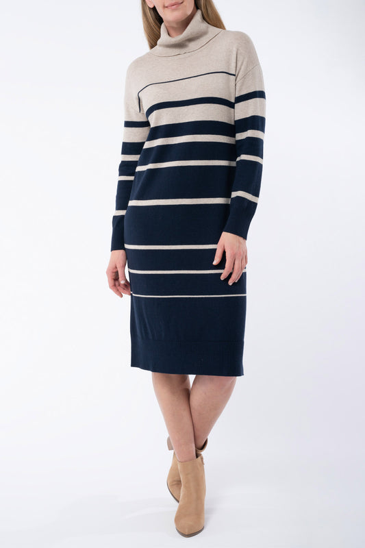 Striped Knit Dress Almond / Navy