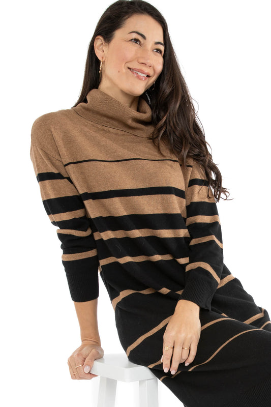 Striped Knit Dress Caramel