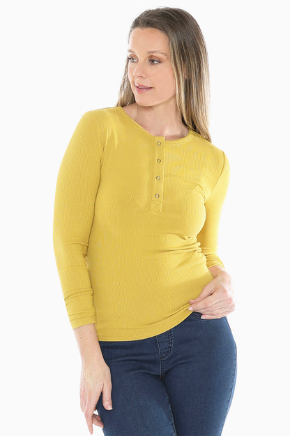 Stud Placket Rib Tee in Ochre