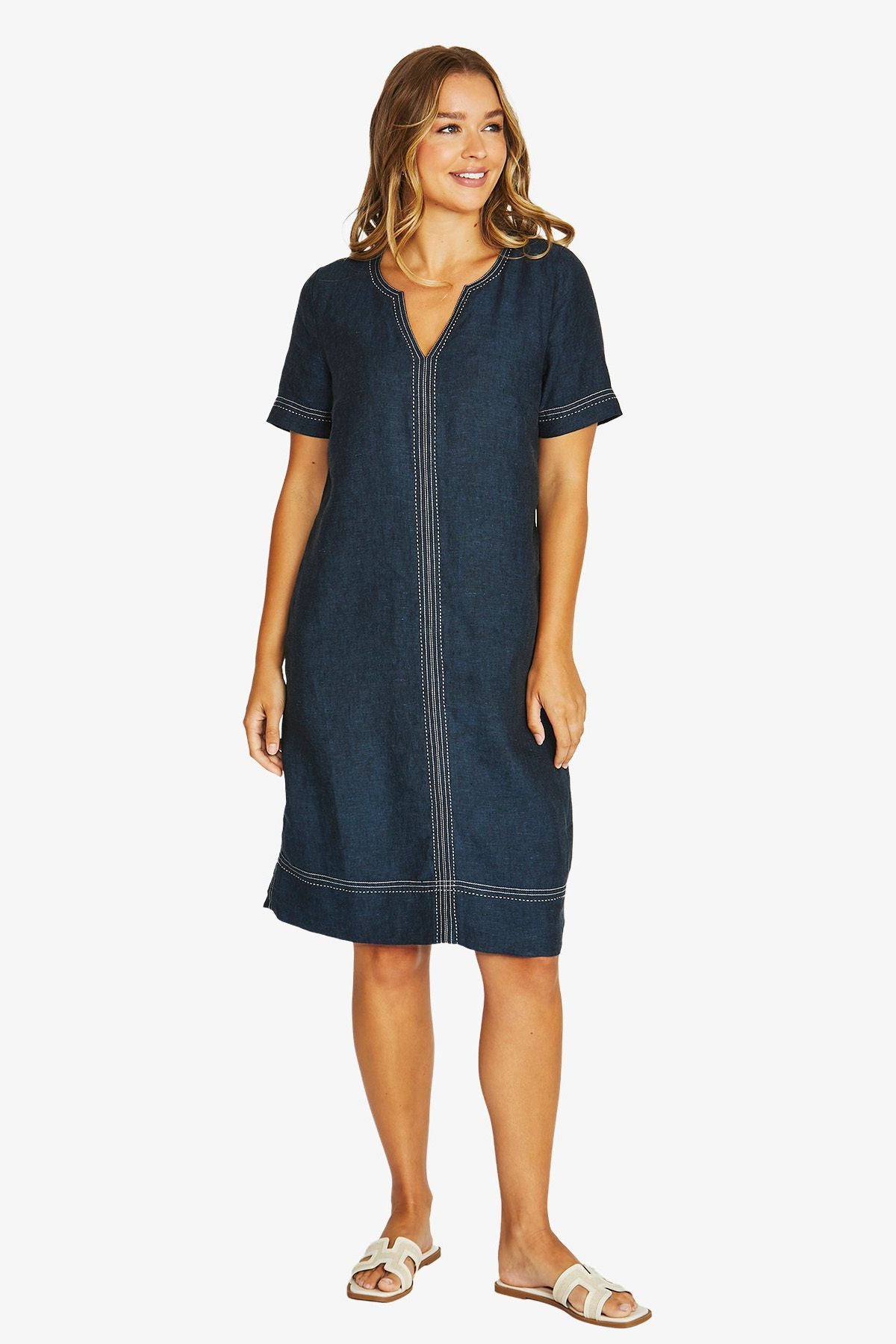 Womens Tack Stitch Dress Navy 616j5007a