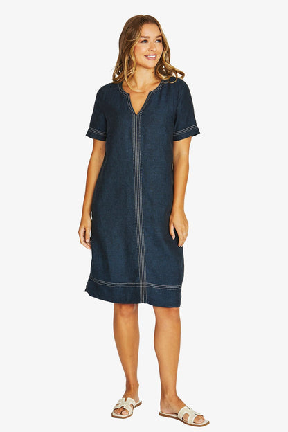 Womens Tack Stitch Dress Navy 616j5007a