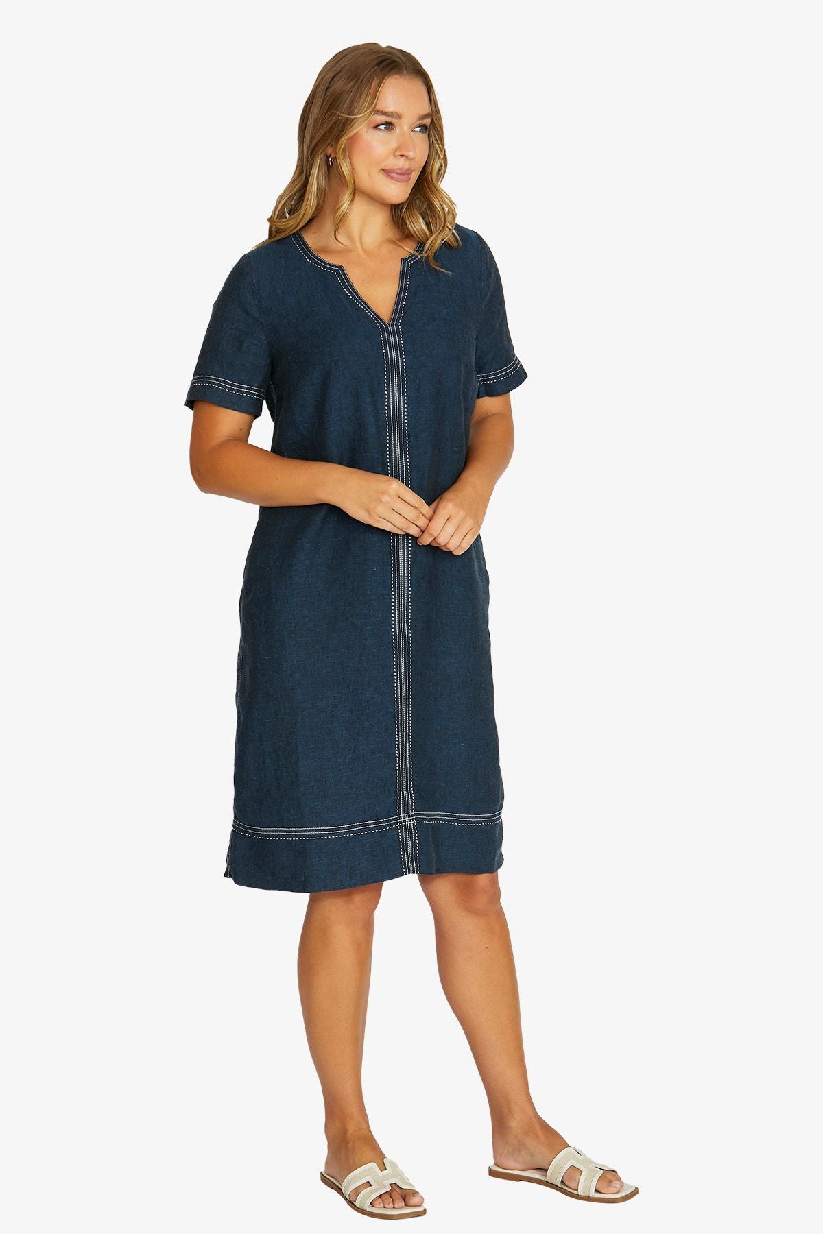 Womens Tack Stitch Dress Navy 616j5007a
