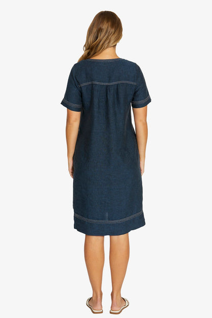 Womens Tack Stitch Dress Navy 616j5007a