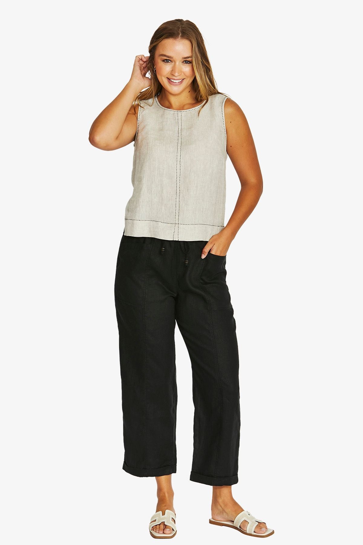 Womens Tack Stitch Top Natural 616j3028a