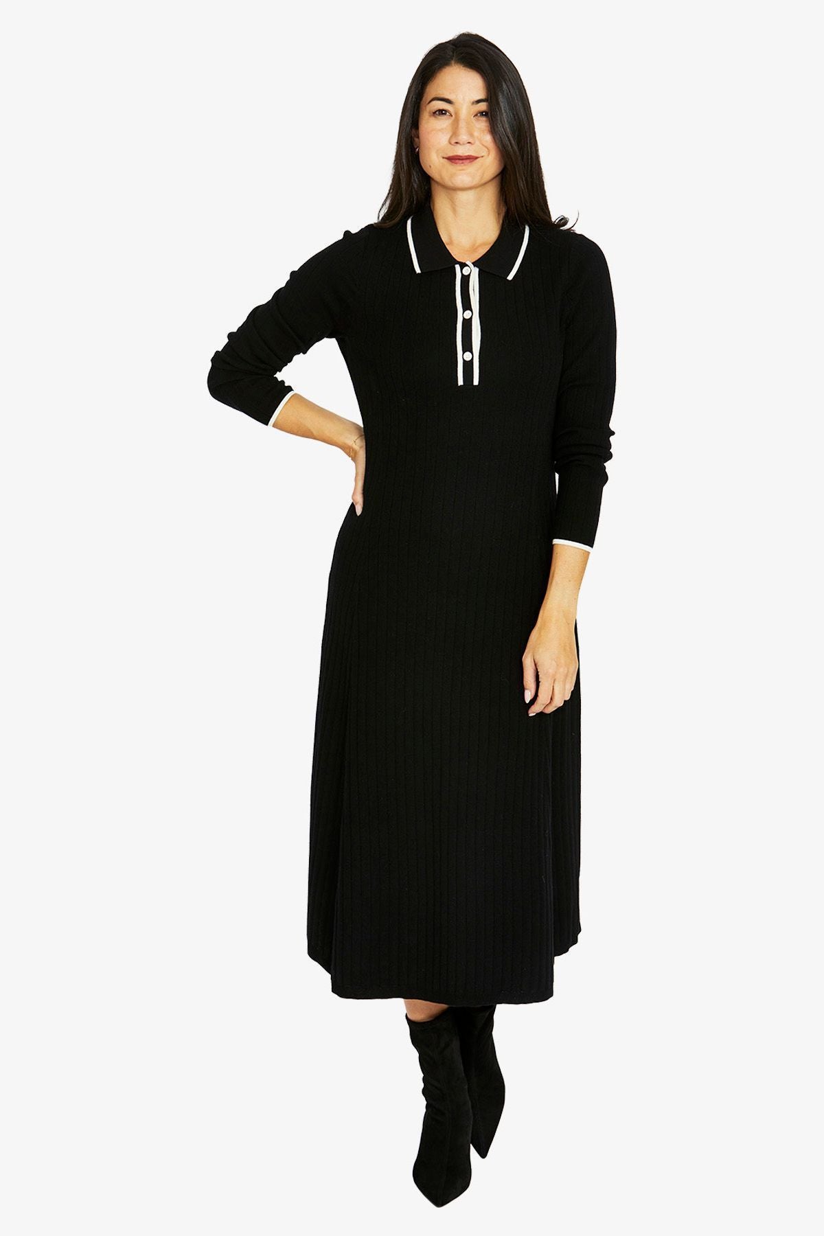 Womens Tipped Collar Dress Black 60615023a