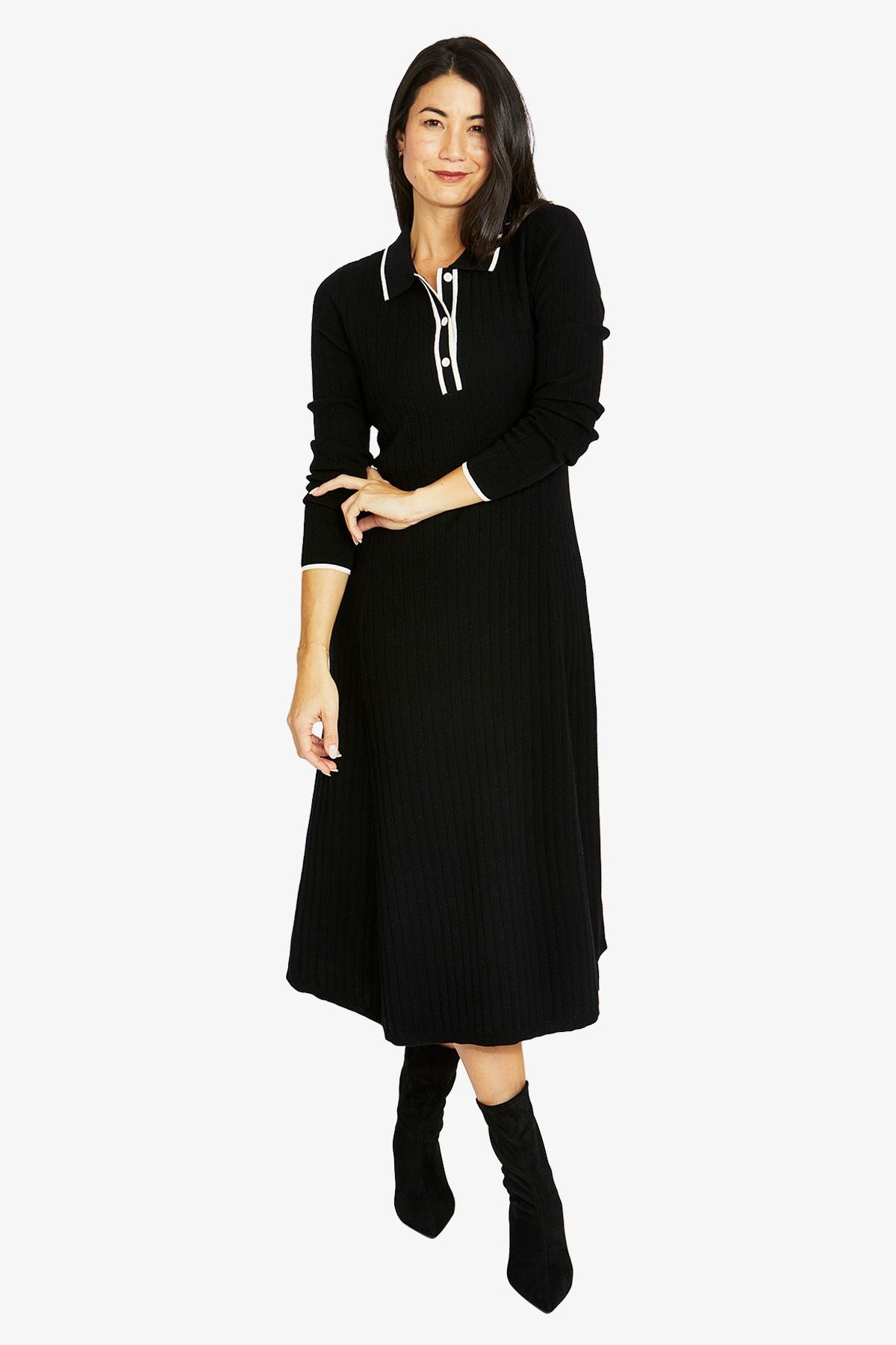 Womens Tipped Collar Dress Black 60615023a