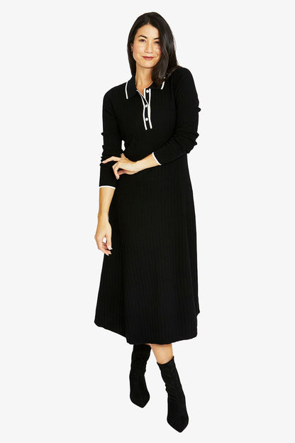 Womens Tipped Collar Dress Black 60615023a