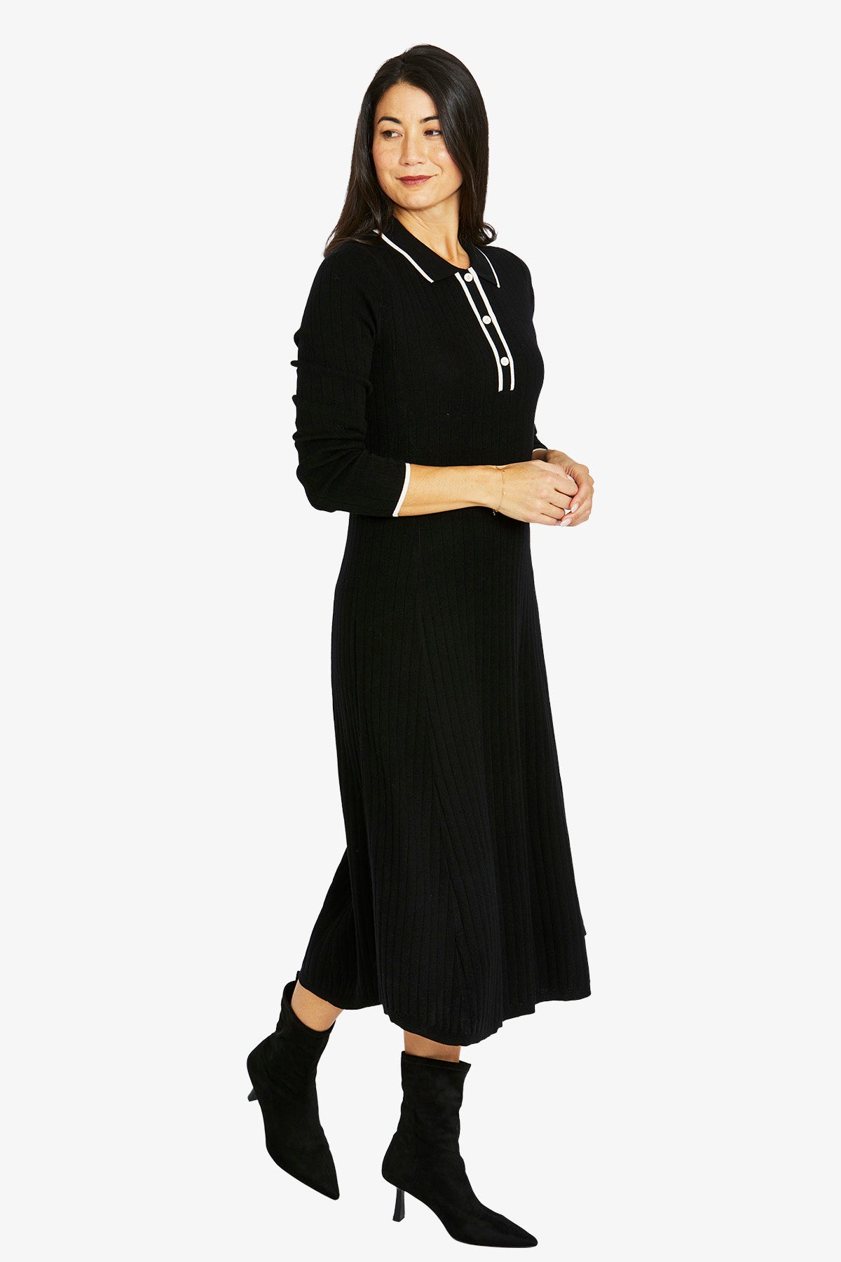 Womens Tipped Collar Dress Black 60615023a