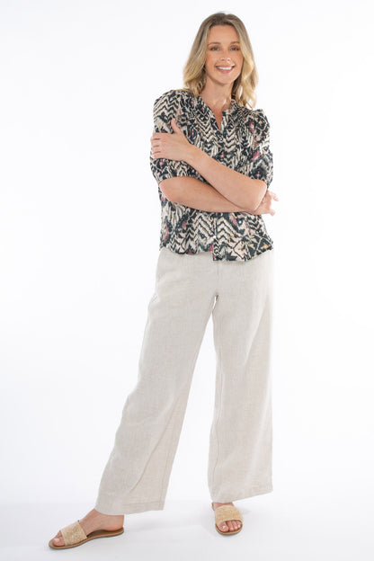Women's Tribal Print Shirred Top in Multicolour