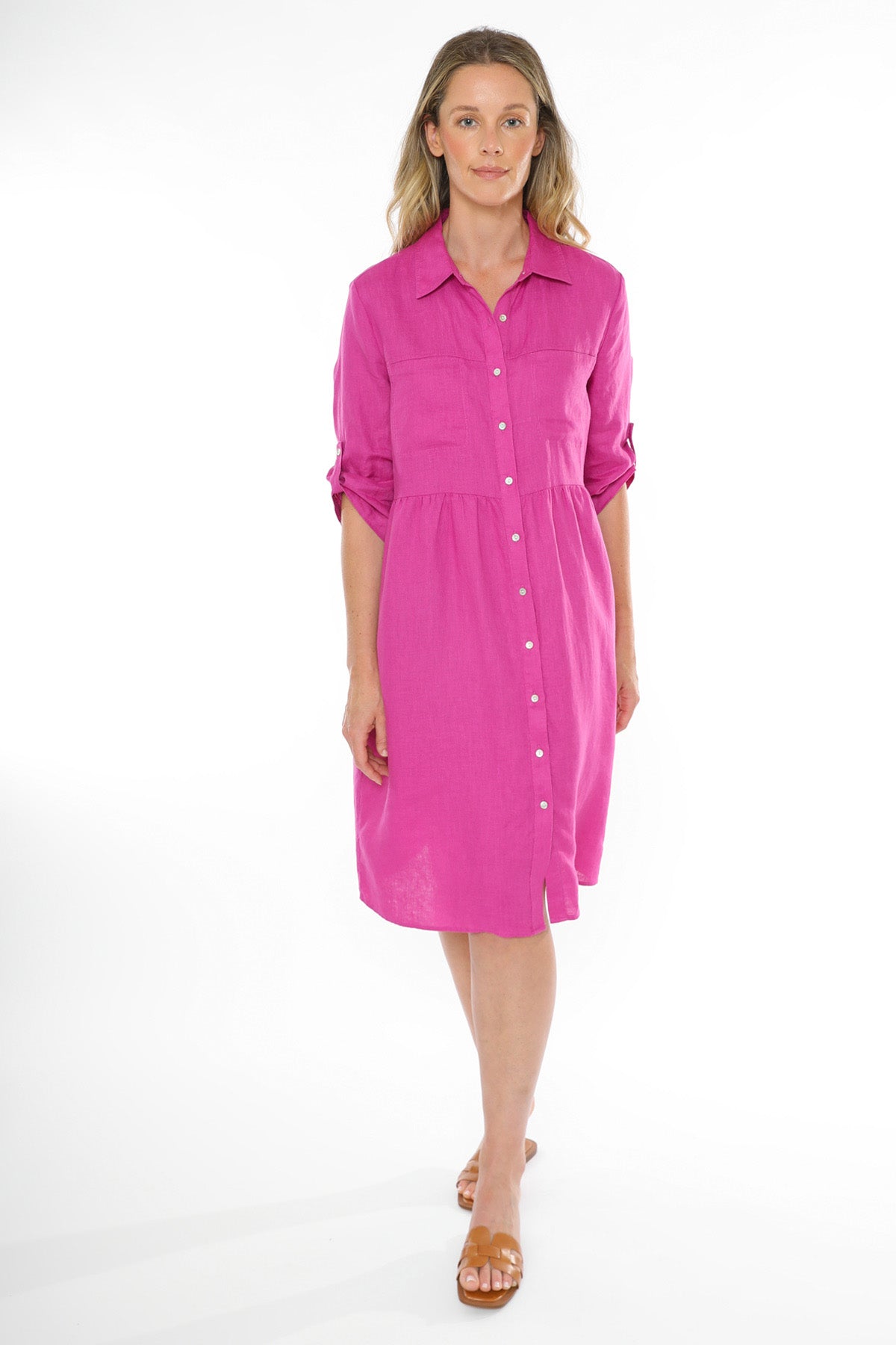 Women's Two Pocket Linen Dress in Pink
