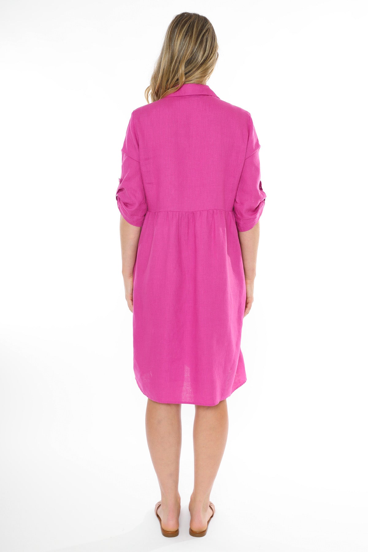 Women's Two Pocket Linen Dress in Pink