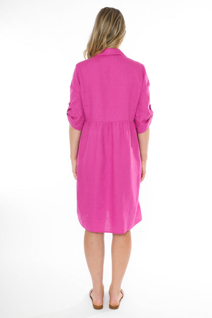 Women's Two Pocket Linen Dress in Pink