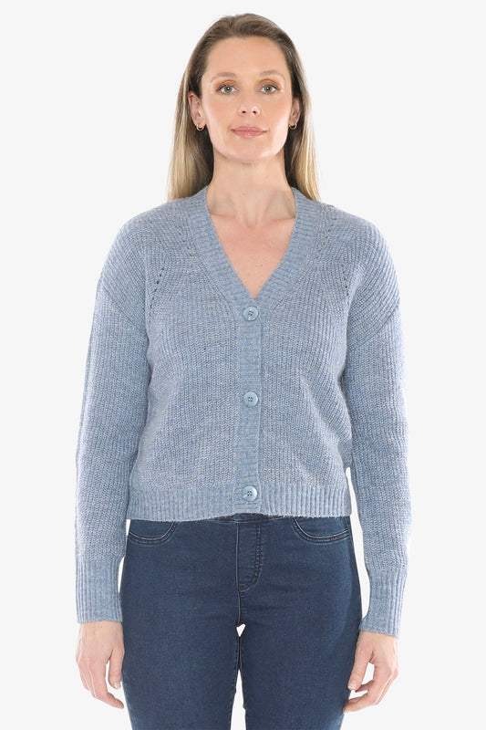 V Neck Cardigan in Denim