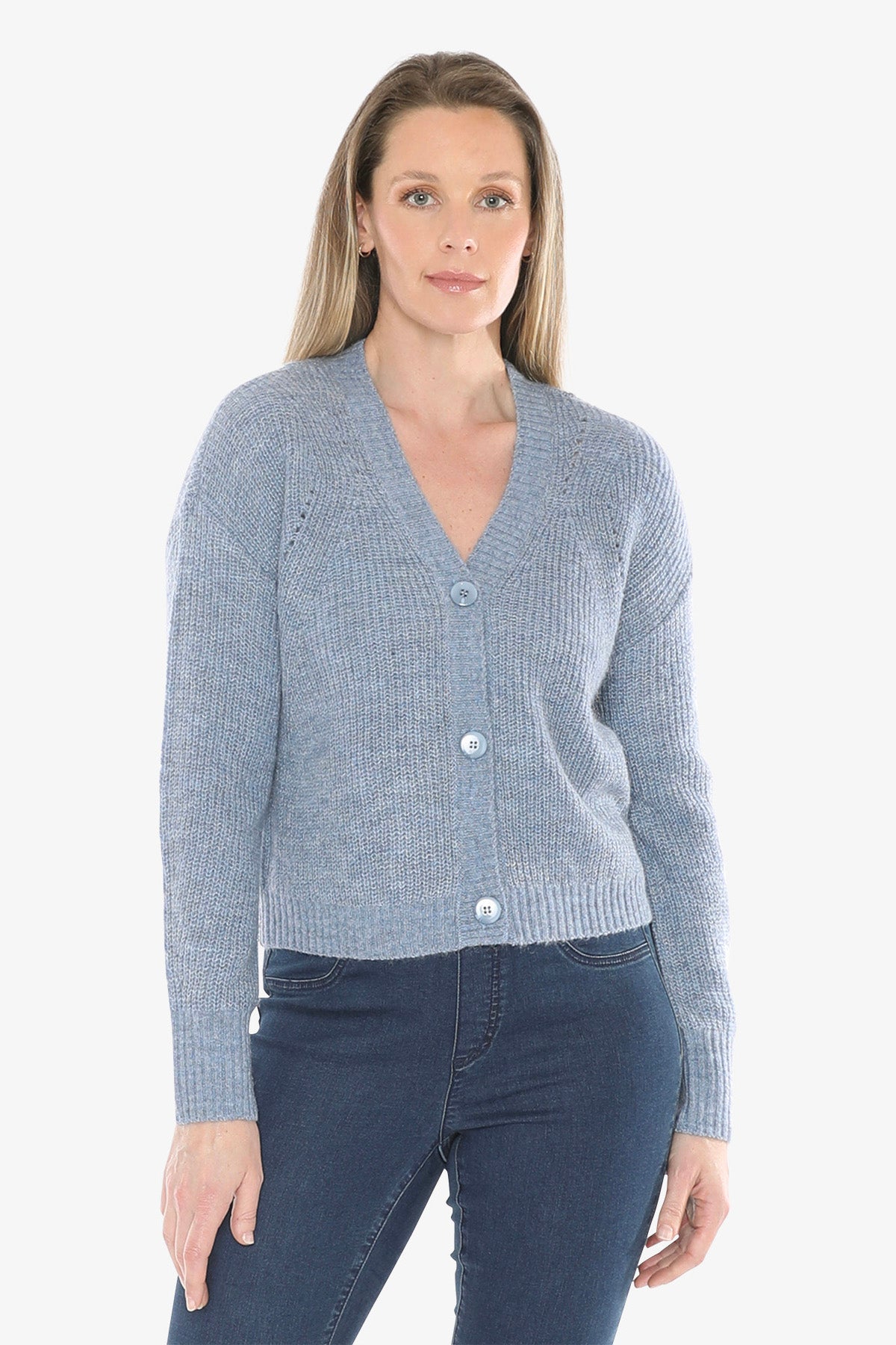 V Neck Cardigan in Denim